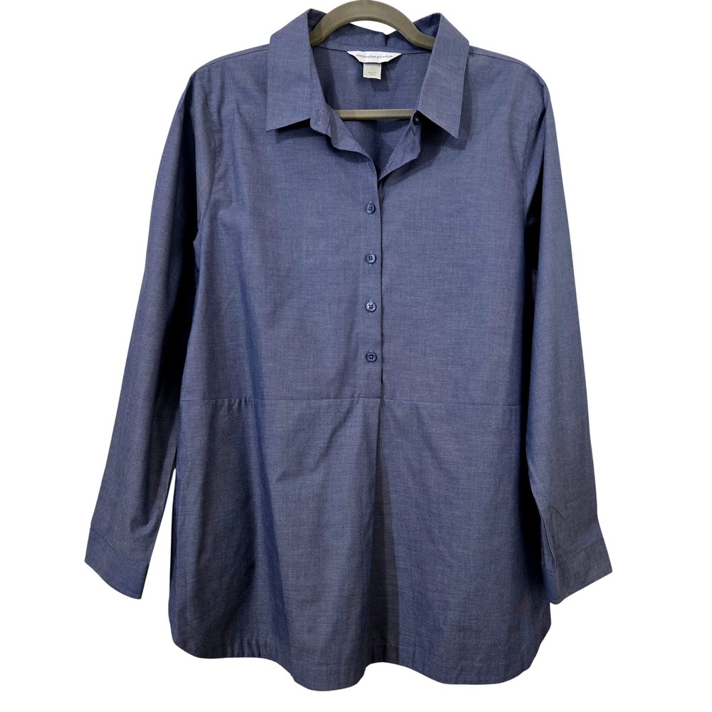 Christopher & Banks Classic Chic Women's L Blue Long Sleeve Button Front Tunic